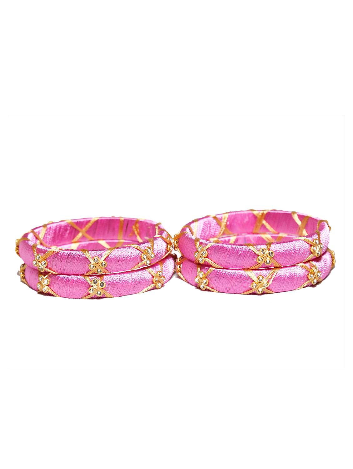 handmade silk thread pink bangles cross set of 4 - 18031777 -  Standard Image - 1