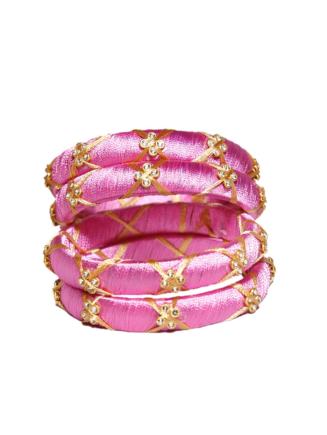 handmade silk thread pink bangles cross set of 4 - 18031777 - Standard Image - 4