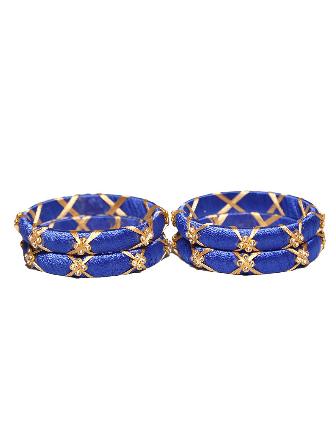 handmade silk thread blue bangles set of 4 - 18031779 - Standard Image - 1