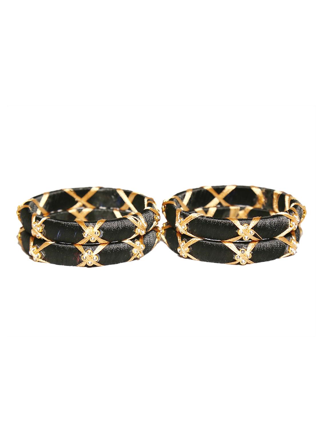 handmade silk thread black bangles cross set of 4 - 18031780 -  Standard Image - 1