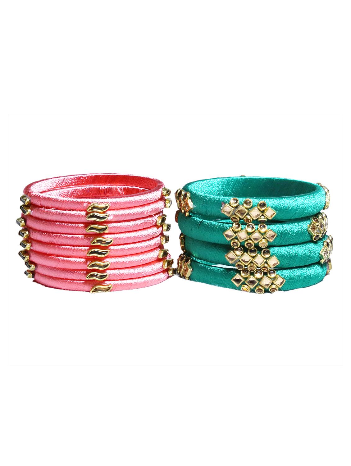 handmade silk thread multi colored bangles set of 12 - 18031788 - Standard Image - 1
