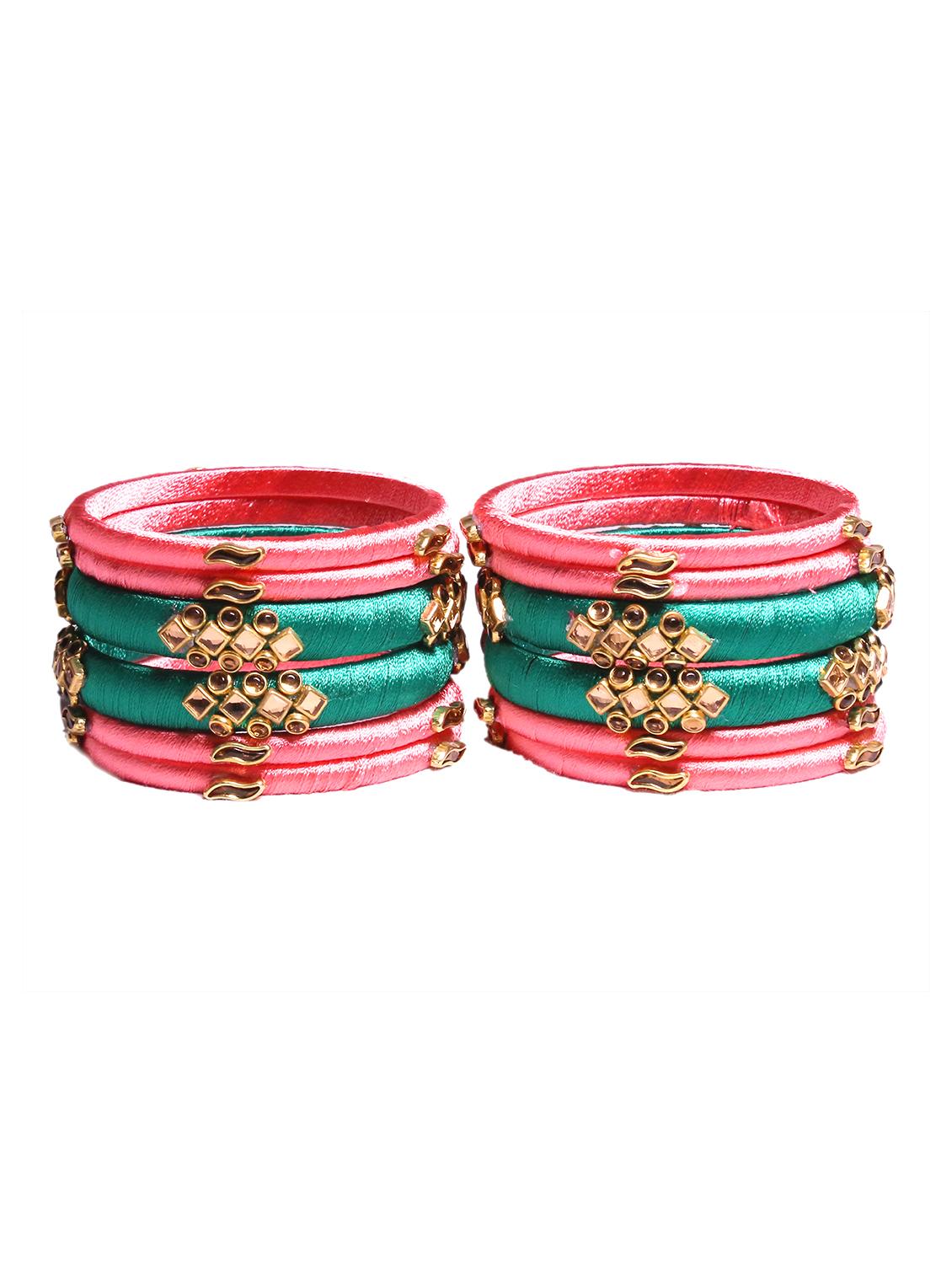 handmade silk thread multi colored bangles set of 12 - 18031788 - Standard Image - 4