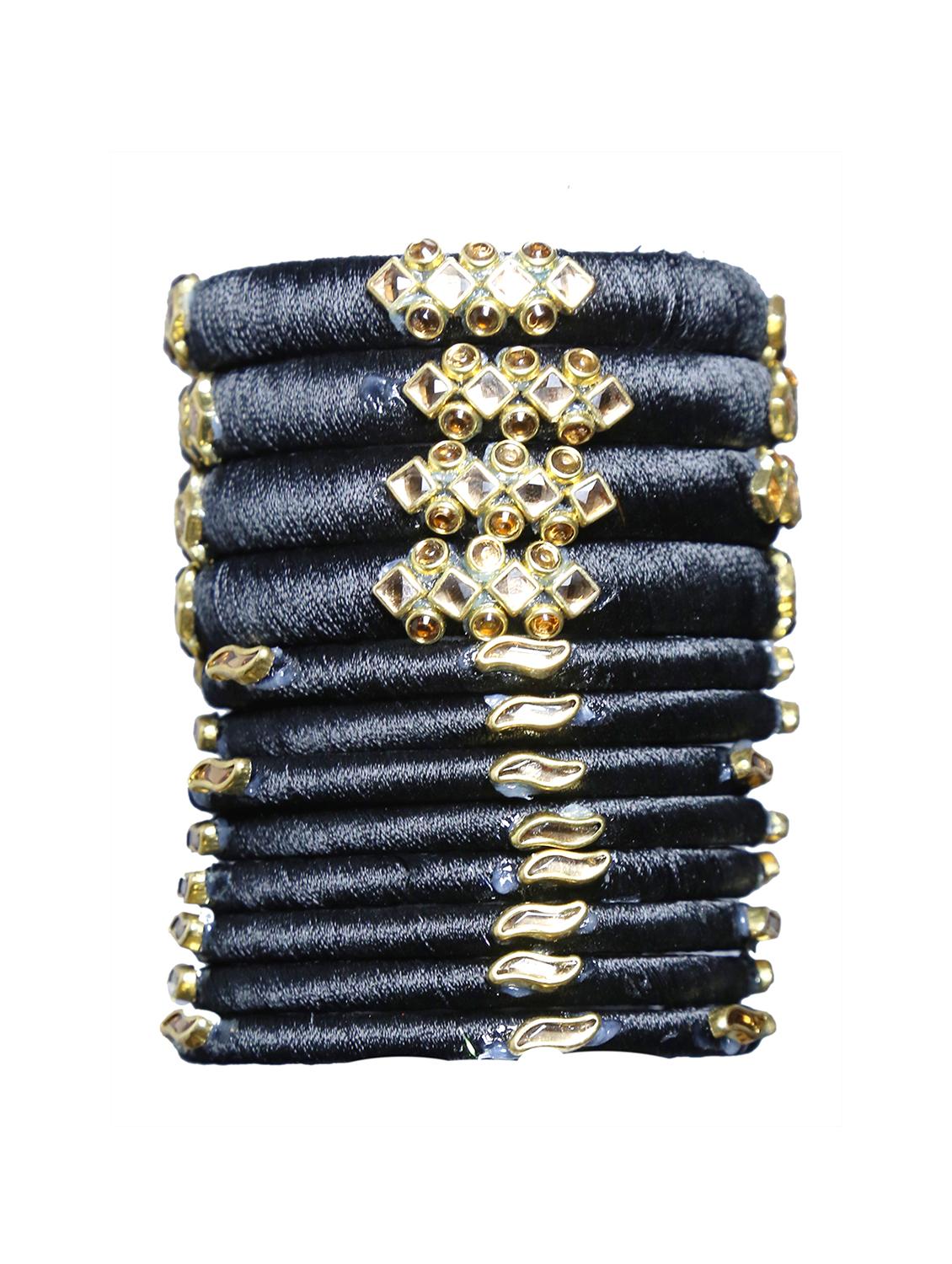  handmade silk thread black bangles set of 12 - 18031790 -  Standard Image - 1