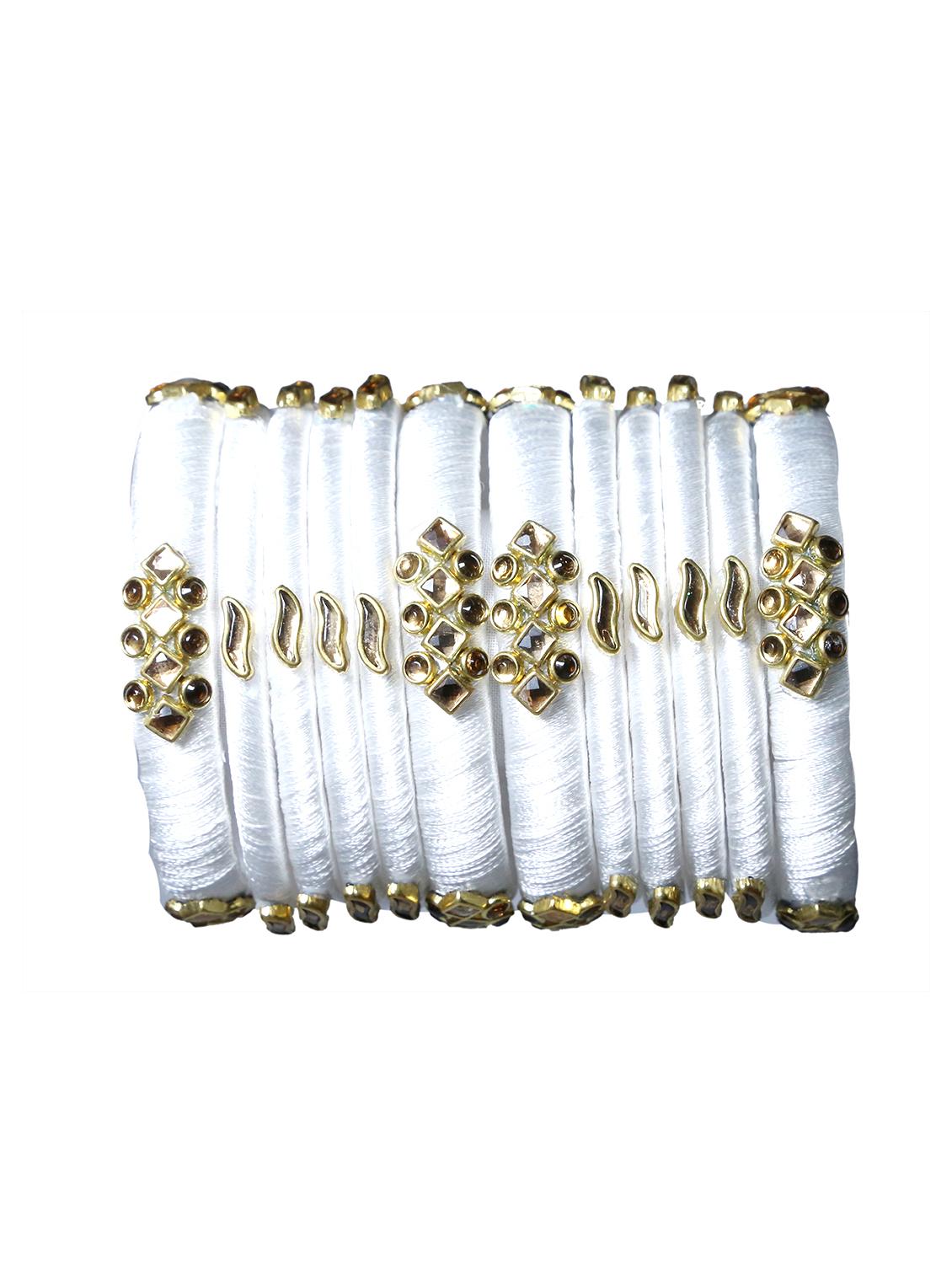 handmade silk thread white kade & white bangles set of 12 - 18031794 - Standard Image - 1