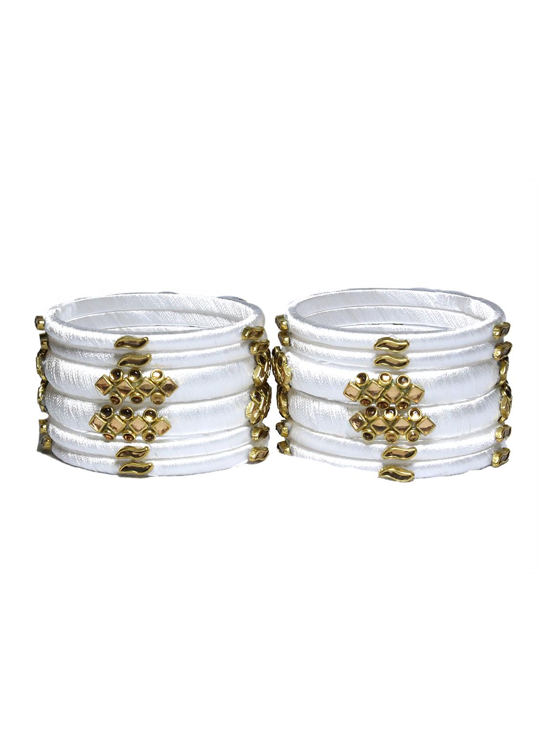 handmade silk thread white kade & white bangles set of 12 - 18031794 - Standard Image - 4