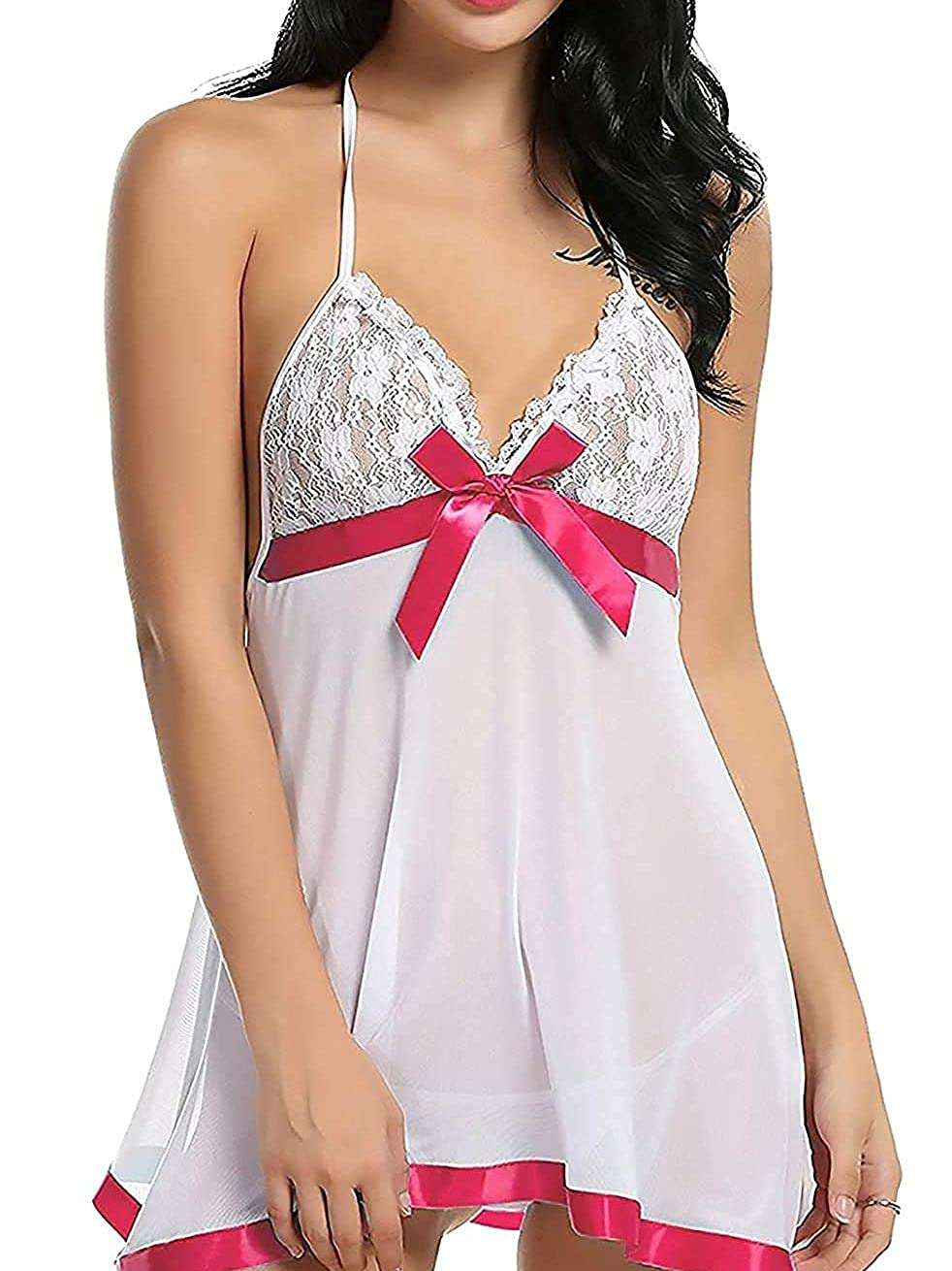 Buy online Babydoll Sexy Dress Knee Sleepwear Lingerie Set Net