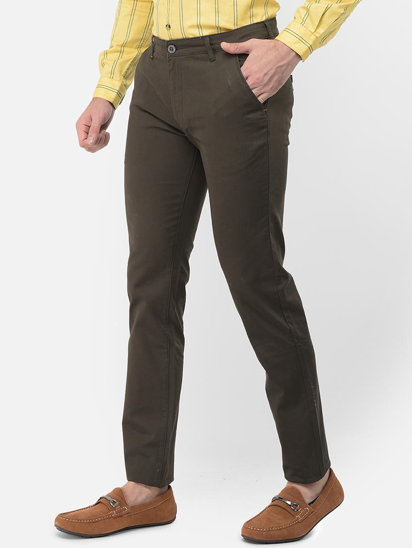 olive solid flat front casual trouser - 18032004 -  Standard Image - 1