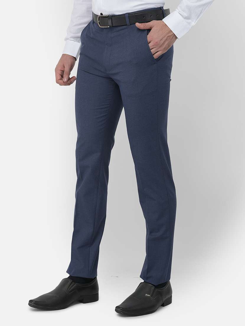 navy blue textured flat front formal trouser - 18032006 -  Standard Image - 1