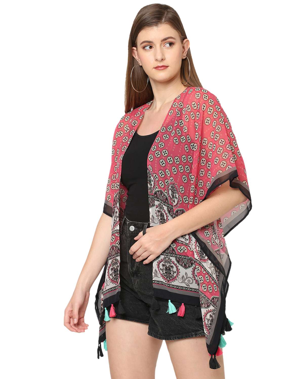women printed short sleeves shrug - 18032186 - Standard Image - 1
