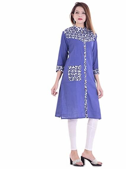 sky blue colour cotton kurti - 18032311 - Standard Image - 1