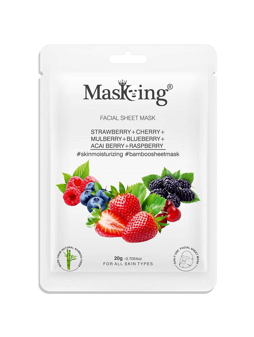 masking bamboo facial sheet mask of strawberry, cherry, acai berry & raspberry ideal for women & men 20ml (pack of 1)