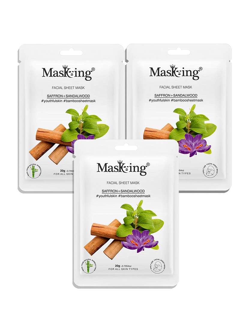 masking bamboo facial sheet mask of saffron & sandalwood for youthful skin ideal for women & men, 20ml each (pack of 3) - 18032403 - Zoom Image - 0