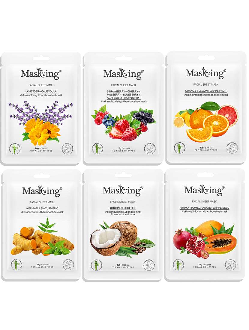 masking bamboo facial sheet mask for skin glowing, oil control & brightening for women & men, 20ml each (combo pack of 6)