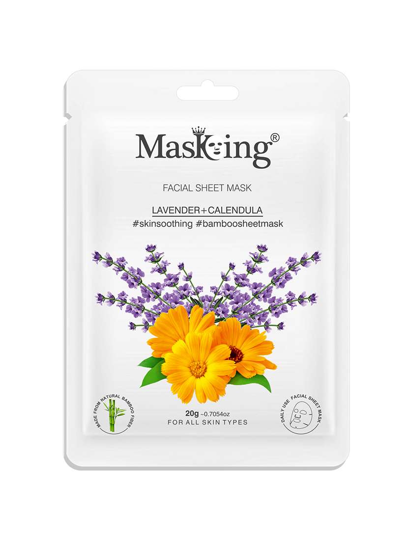 masking bamboo facial sheet mask of lavender & calendula for skin soothing ideal for women & men, 20ml each (pack of 2) - 18032434 - Standard Image - 1