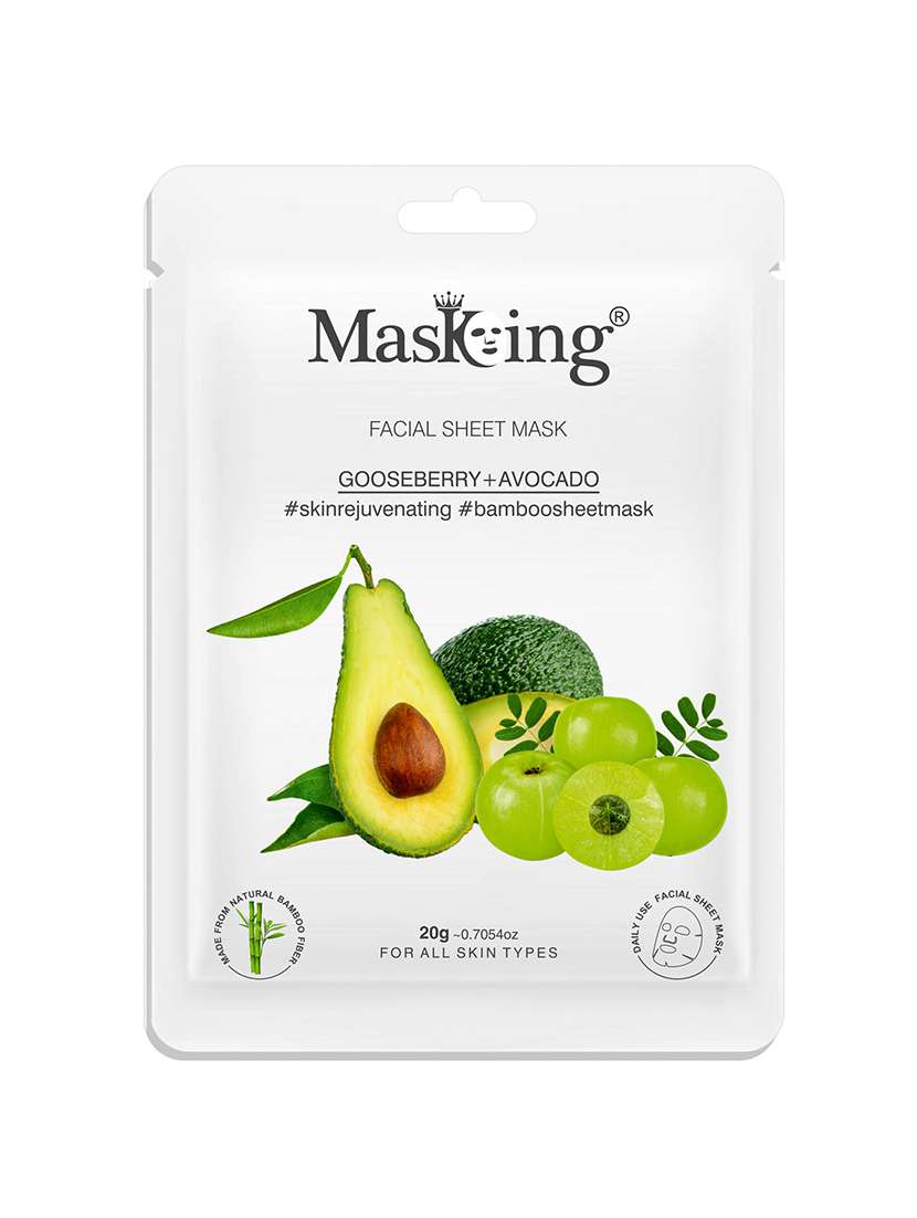 masking bamboo facial sheet mask of gooseberry & avocado for skin rejuvenating ideal for women & men, 20ml each (pack of 2) - 18032438 - Standard Image - 1