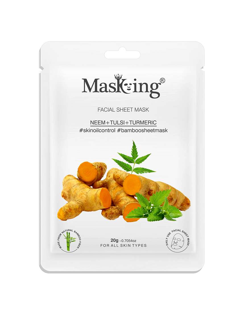 masking bamboo facial sheet mask of neem, tulsi & turmeric for skin oil control ideal for women & men, 20ml each (pack of 2) - 18032441 -  Standard Image - 1