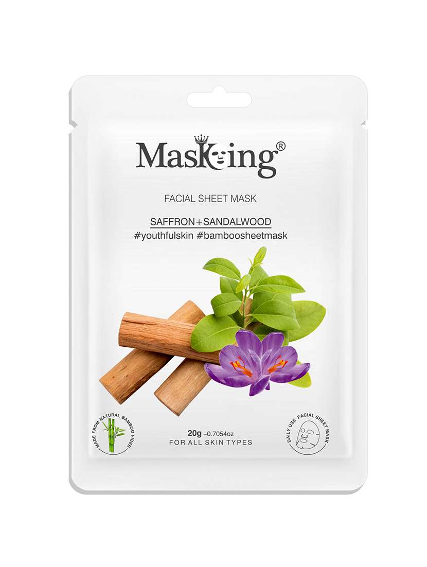 masking bamboo facial sheet mask of saffron & sandalwood for youthful skin ideal for women & men, 20ml each (pack of 2) - 18032442 -  Standard Image - 1
