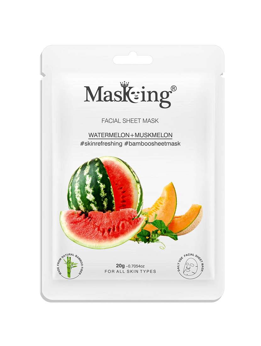 masking bamboo facial sheet mask of watermelon & muskmelon for skin refreshing ideal for women & men, 20ml each (pack of 2) - 18032444 -  Standard Image - 1