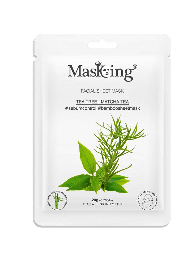 masking bamboo facial sheet mask of tea tree & matcha tea for sebum control ideal for women & men, 20ml each (pack of 2) - 18032445 - Standard Image - 1