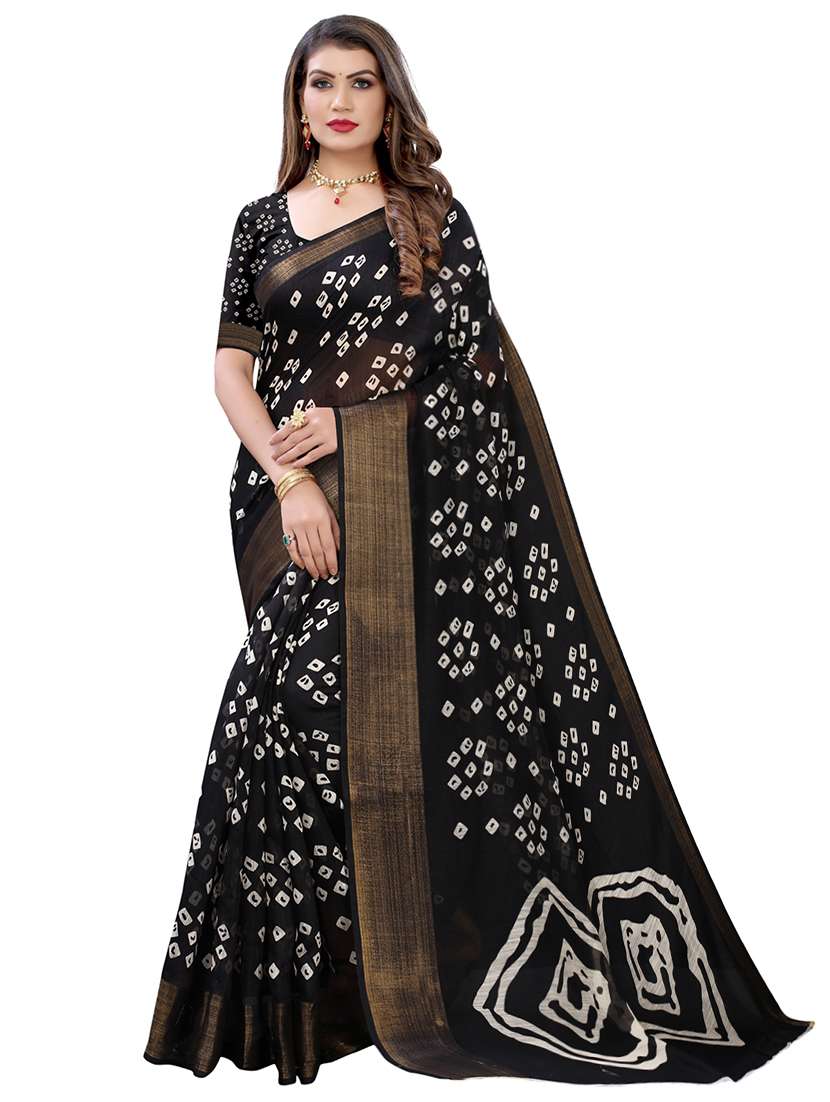 zari bordered bandhani printed saree  with blouse