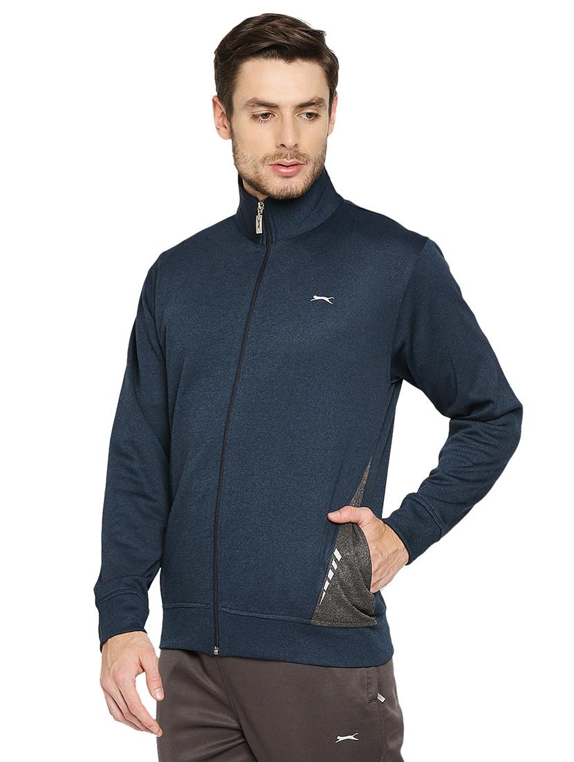 navy blue solid casual jacket - 18032721 -  Standard Image - 1