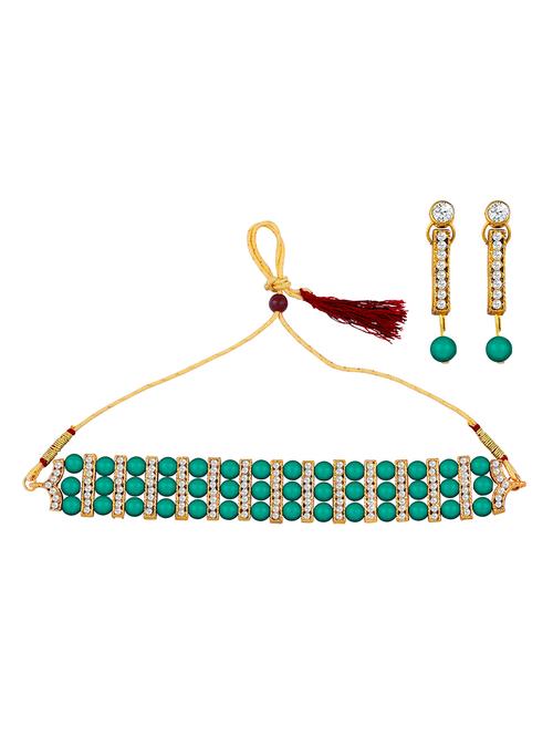 green metal choker necklaces with earring - 18033395 - Standard Image - 0