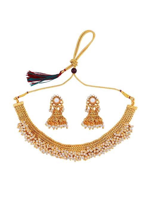 gold plated choker necklace with earrings - 18033398 - Standard Image - 0