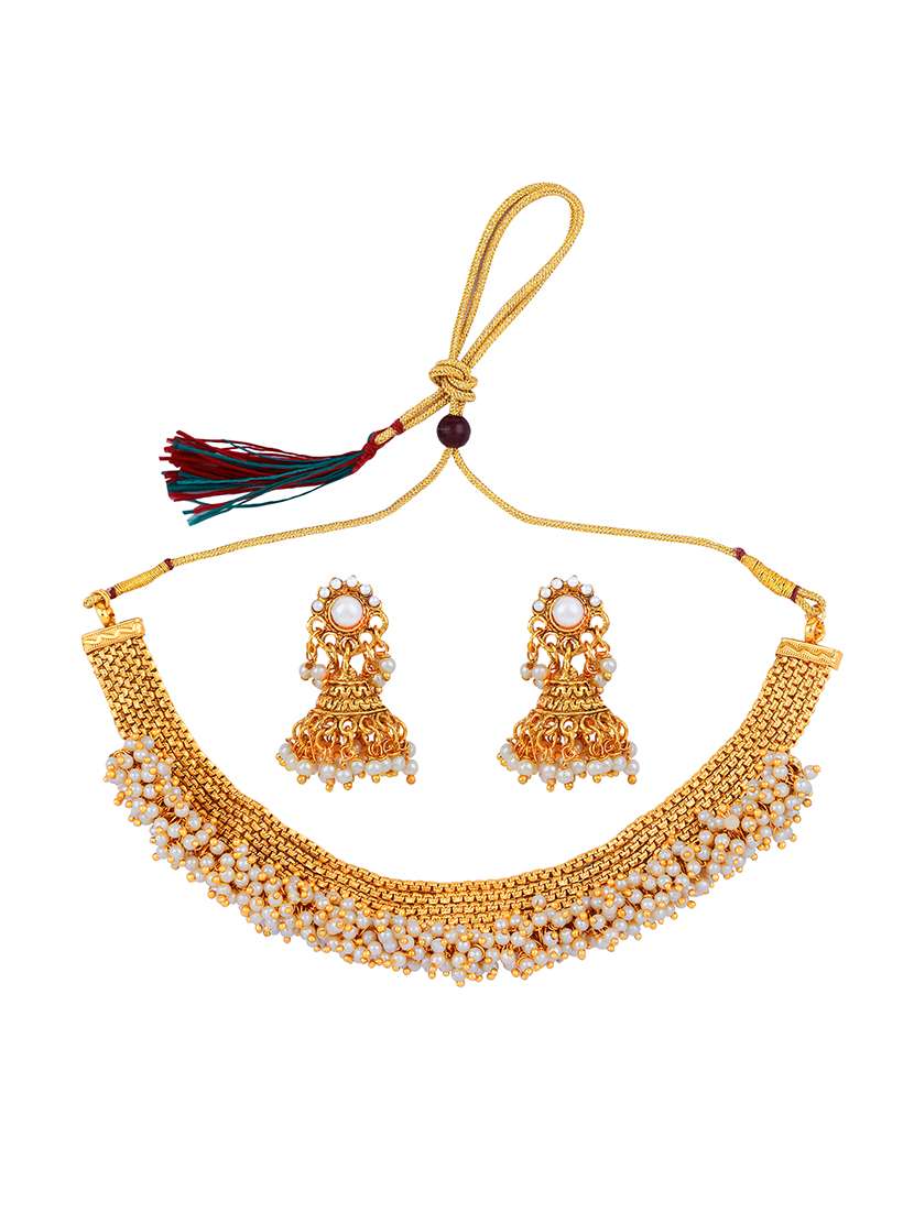gold plated choker necklace with earrings - 18033398 - Zoom Image - 0