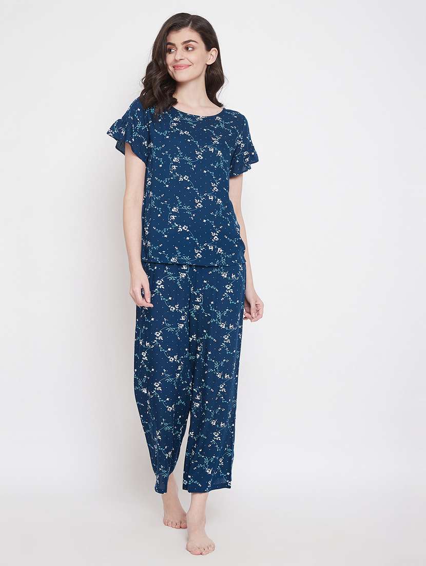 round neck printed nightwear pajama set 