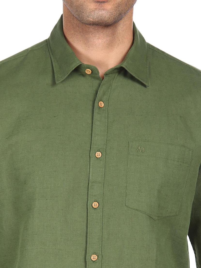 olive solid casual shirt - 18038444 - Standard Image - 4