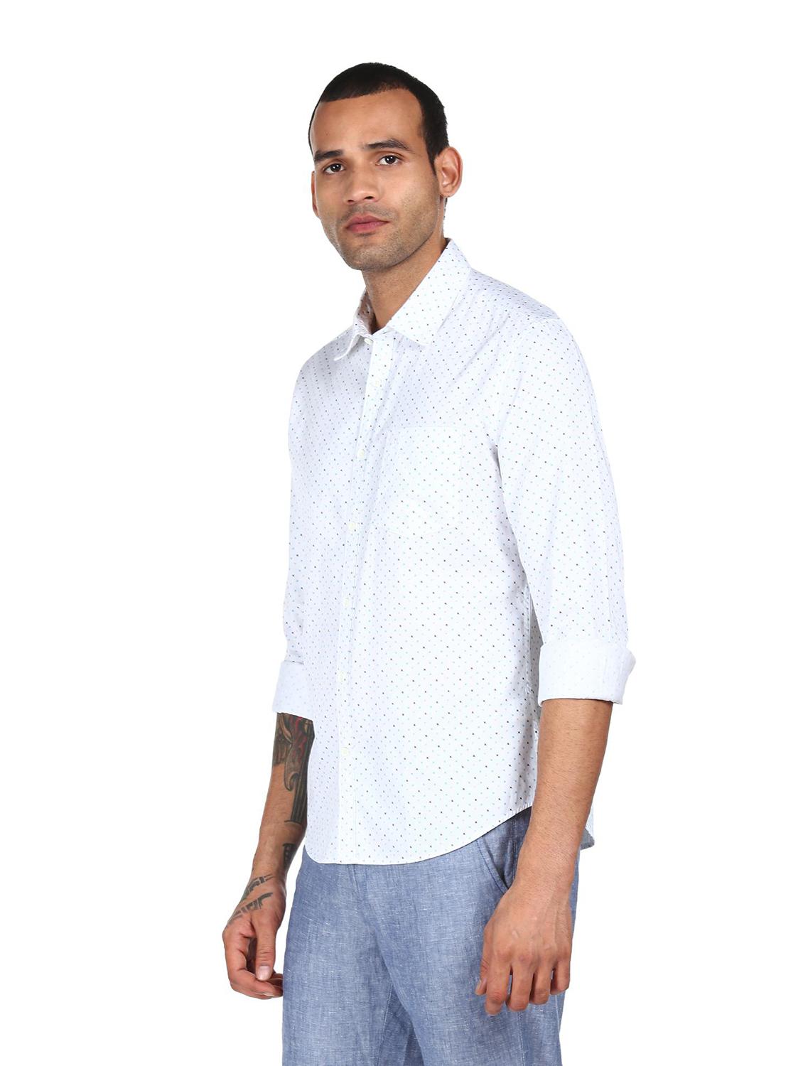 mens micro print casual shirt - 18038466 - Standard Image - 1