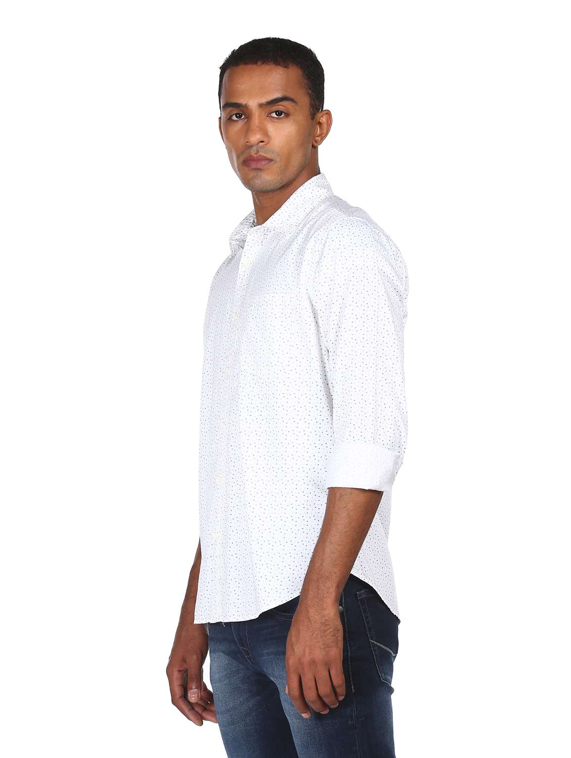 mens micro print casual shirt - 18038523 -  Standard Image - 1