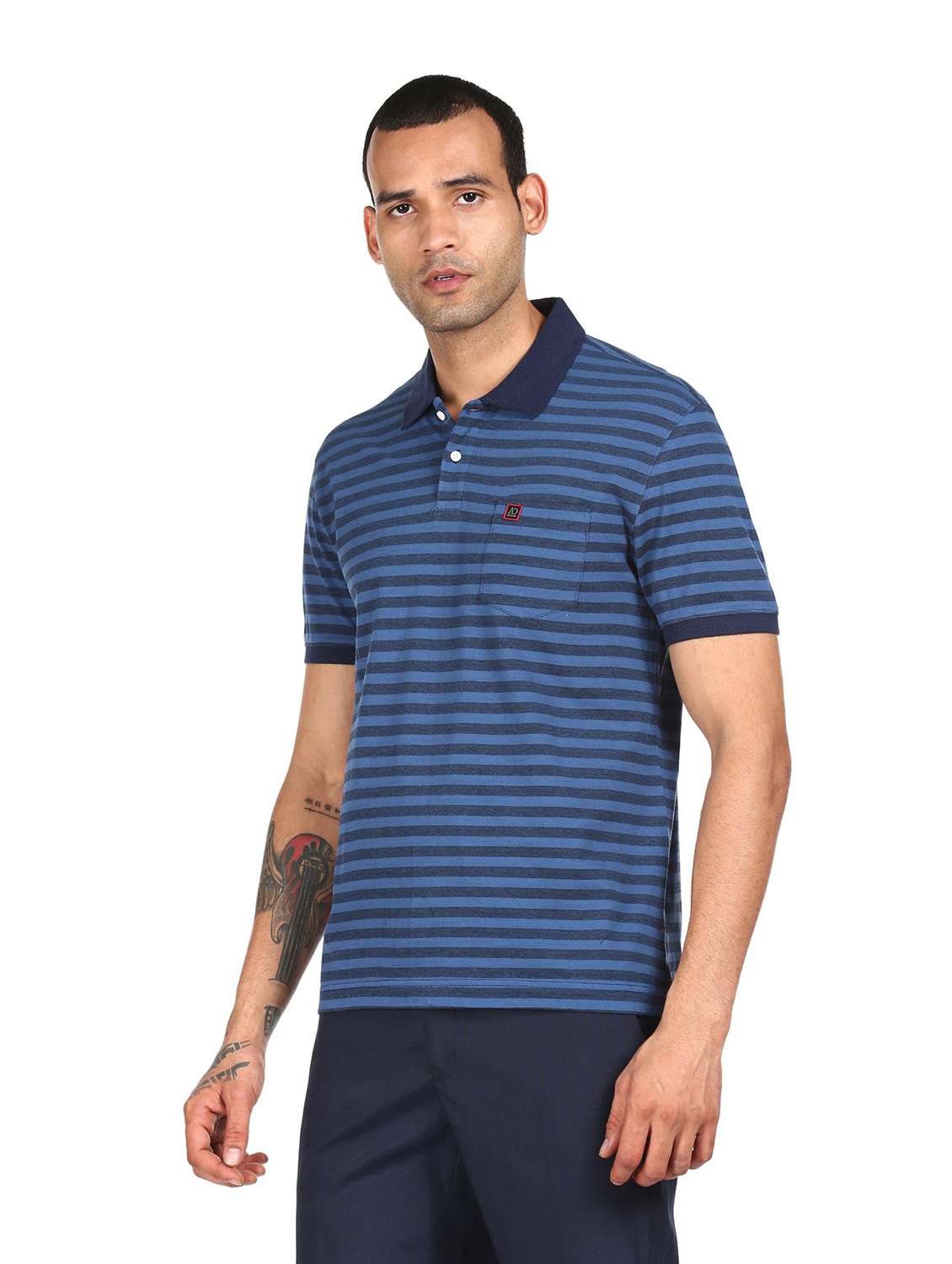navy-blue striped polo t-shirt - 18038551 -  Standard Image - 1