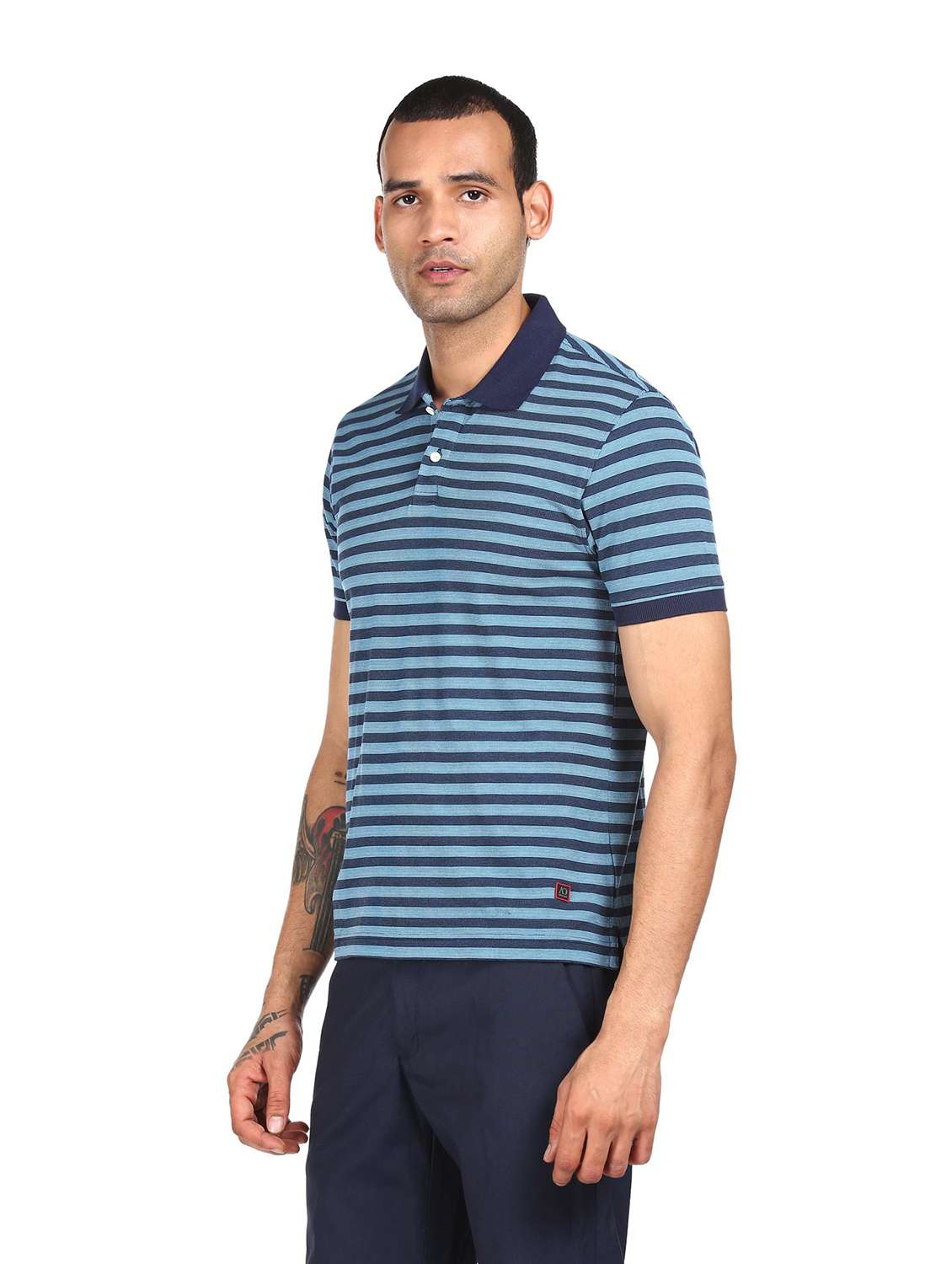 navy-blue striped polo t-shirt - 18038557 - Standard Image - 1