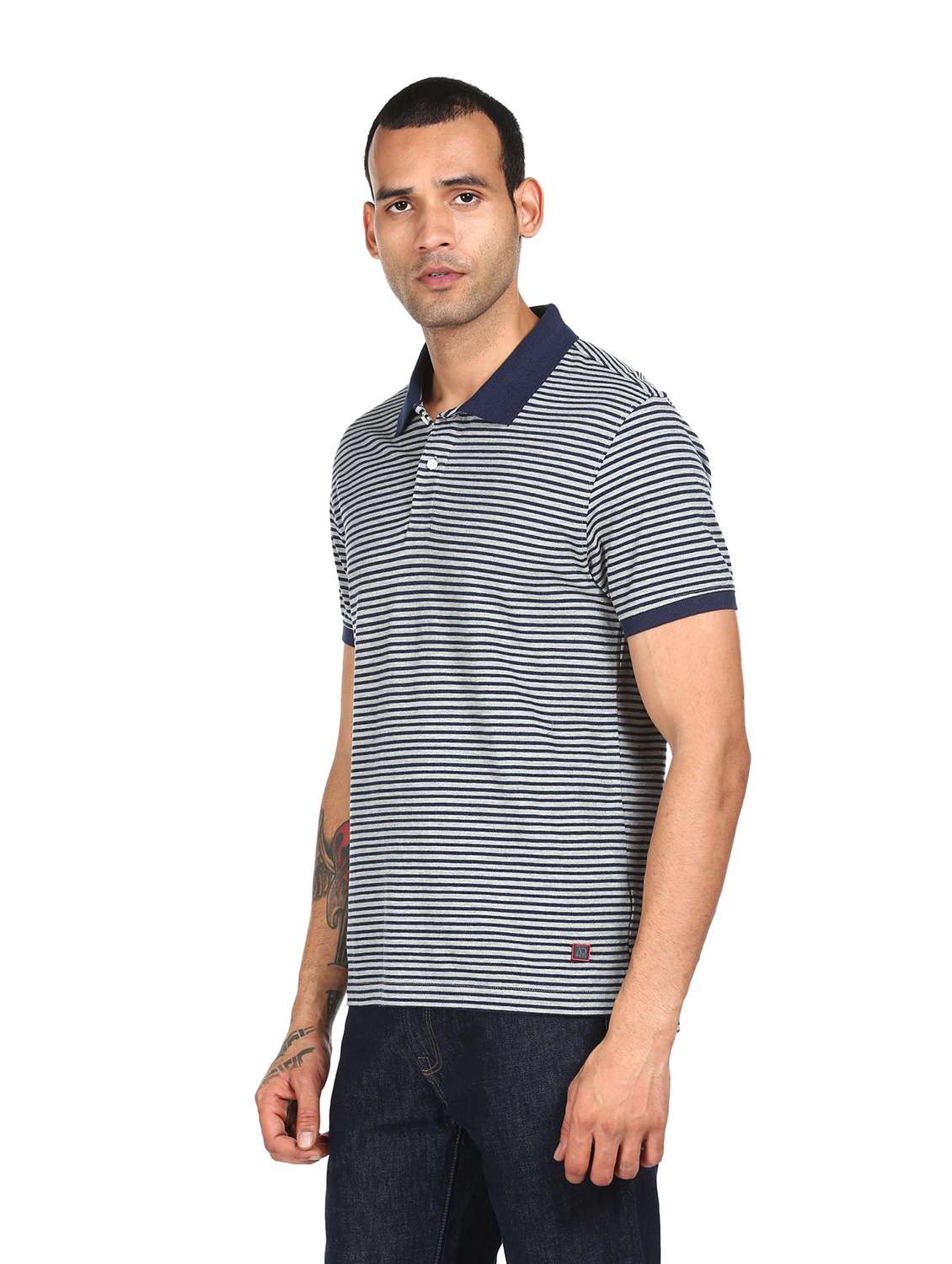 blue striped polo t-shirt - 18038558 -  Standard Image - 1