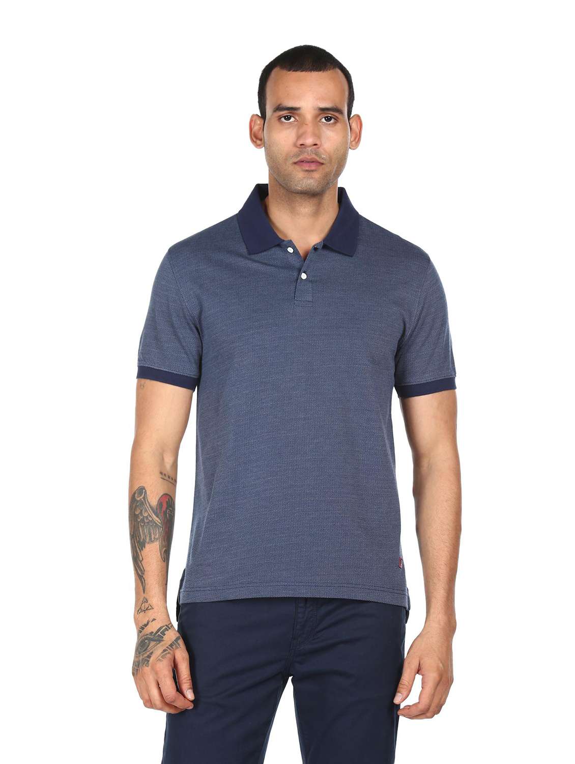 blue self design polo t-shirt