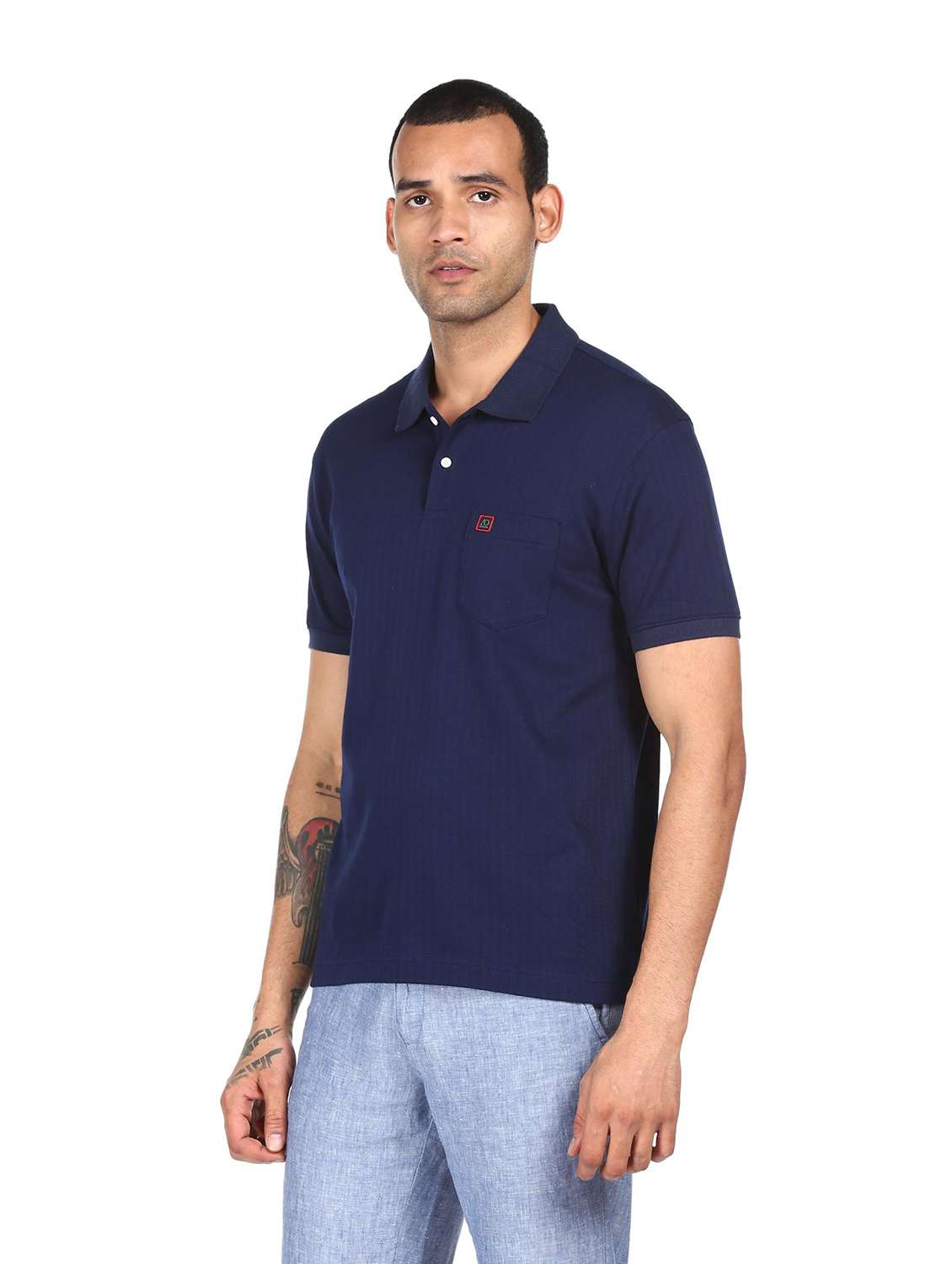 navy blue solid polo t-shirt - 18038569 -  Standard Image - 1