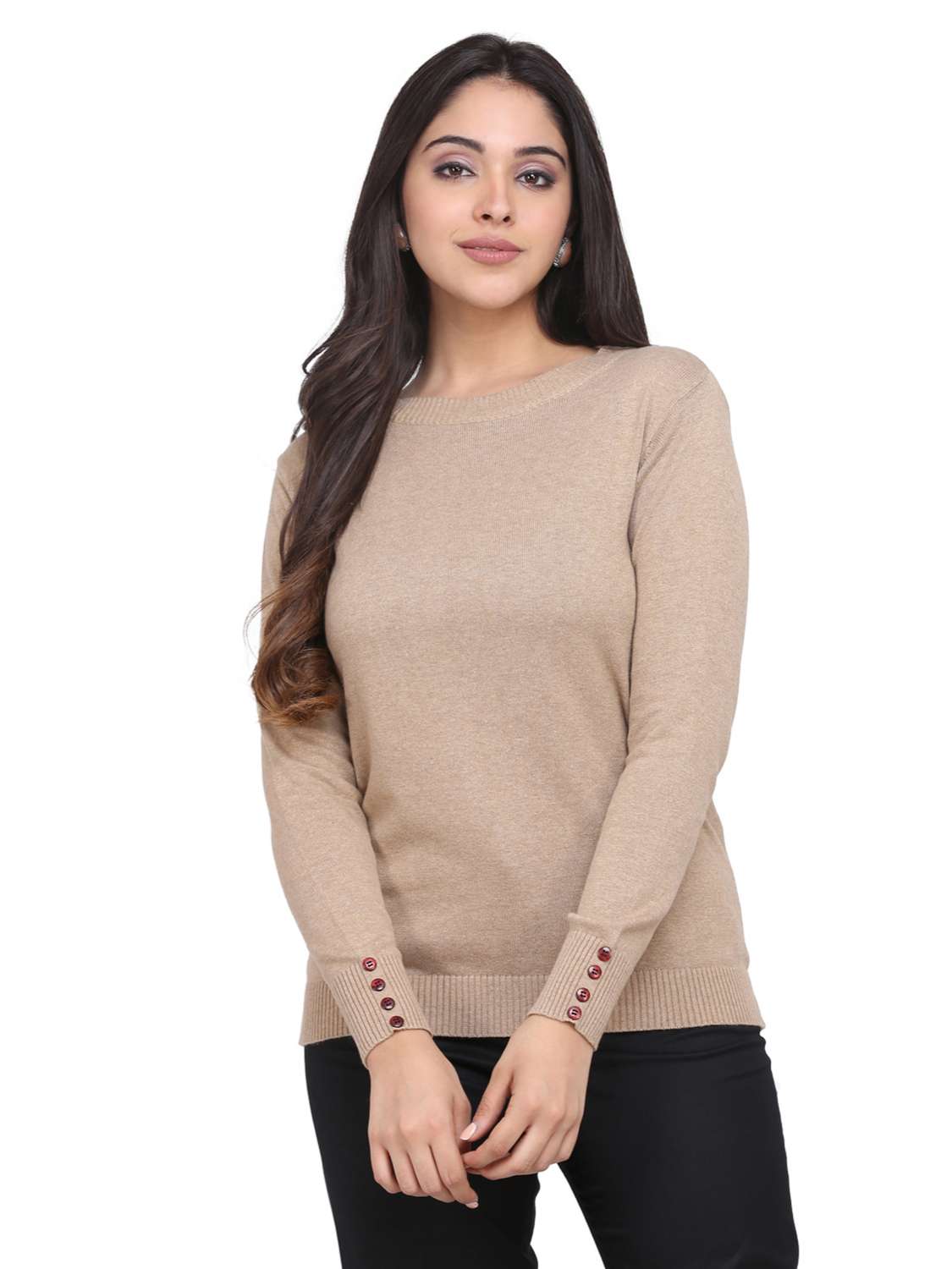 brown full sleeves regular pullover