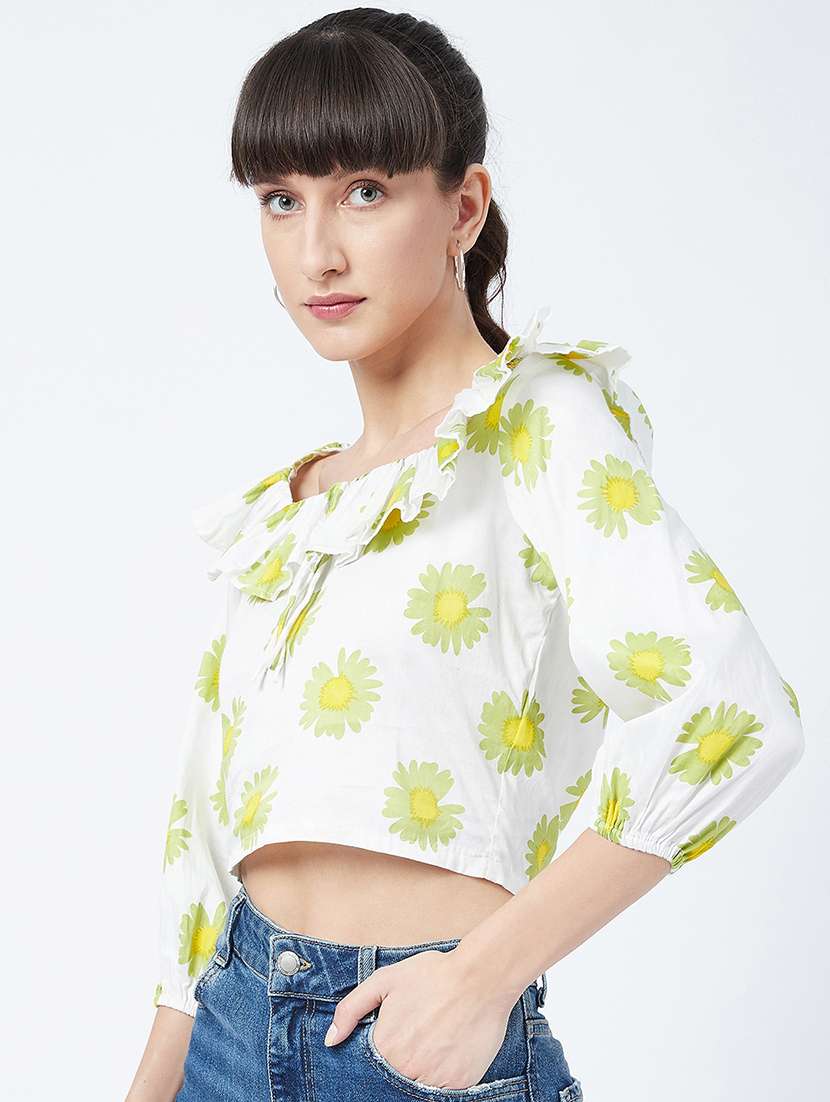 square neck printed crop top - 18039310 -  Standard Image - 1