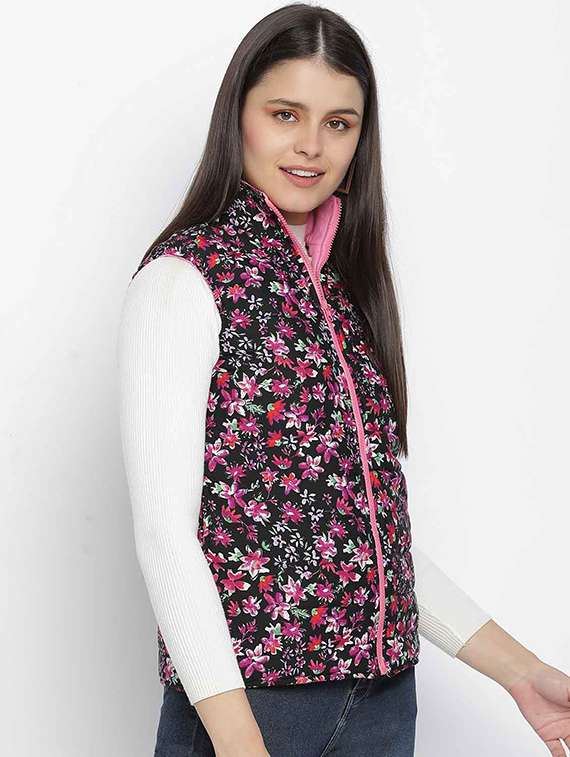 mandarin neck printed  reversible jacket - 18039460 -  Standard Image - 1