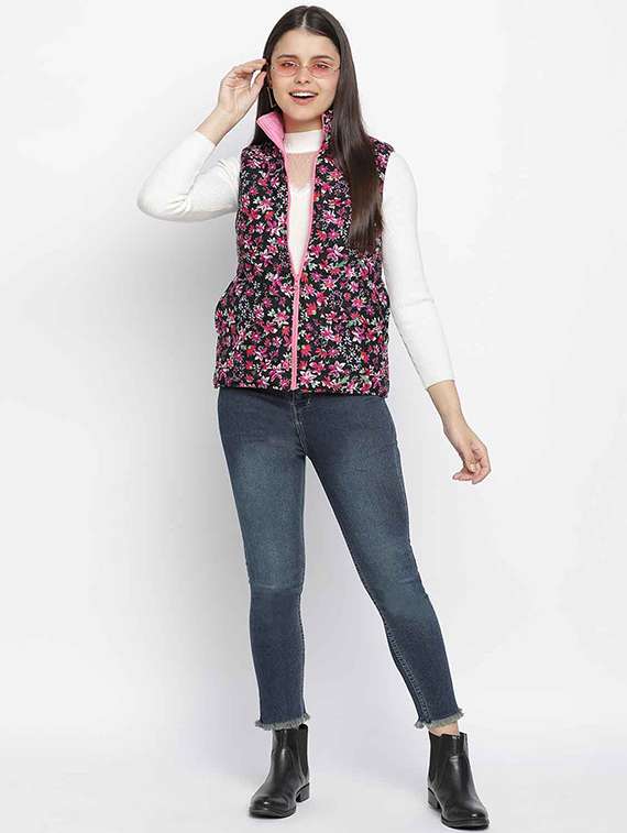 mandarin neck printed  reversible jacket - 18039460 -  Standard Image - 4