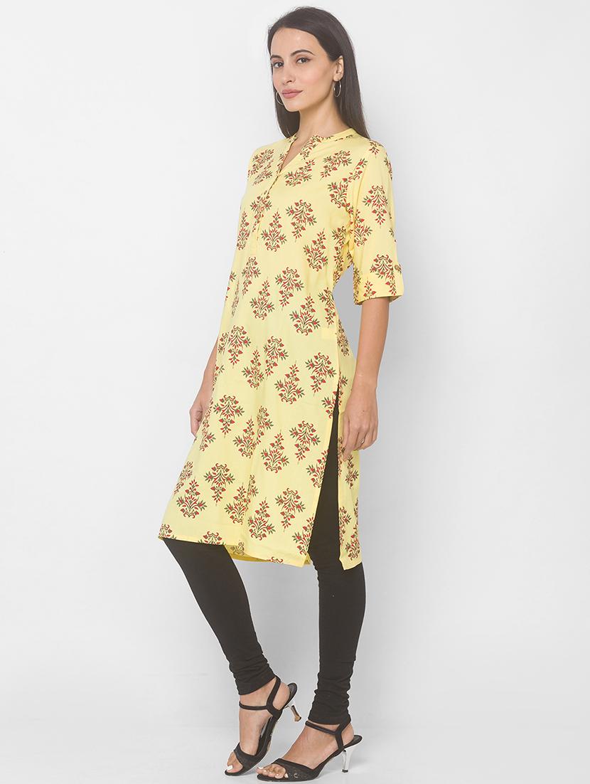 yellow viscose straight kurta - 18039503 - Standard Image - 1