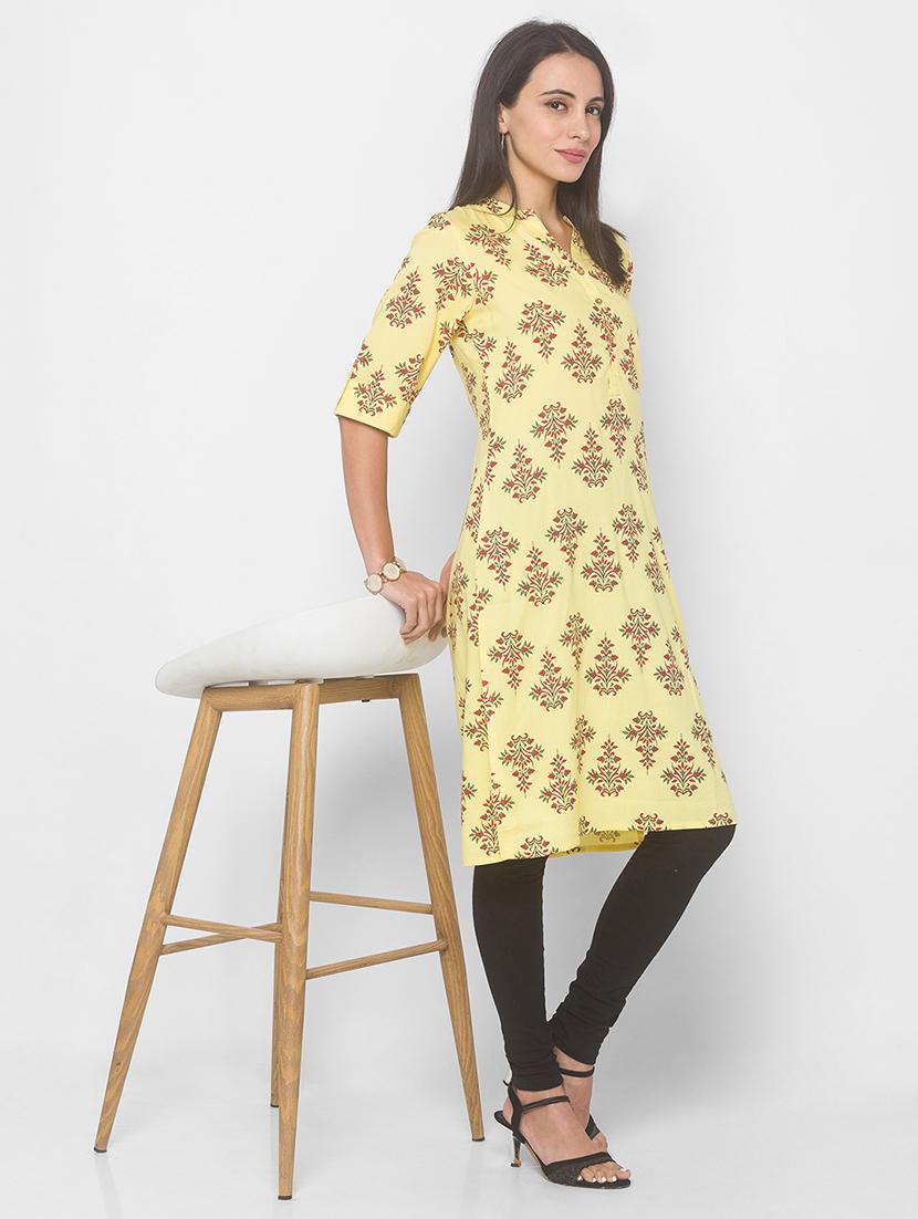 yellow viscose straight kurta - 18039503 - Standard Image - 4
