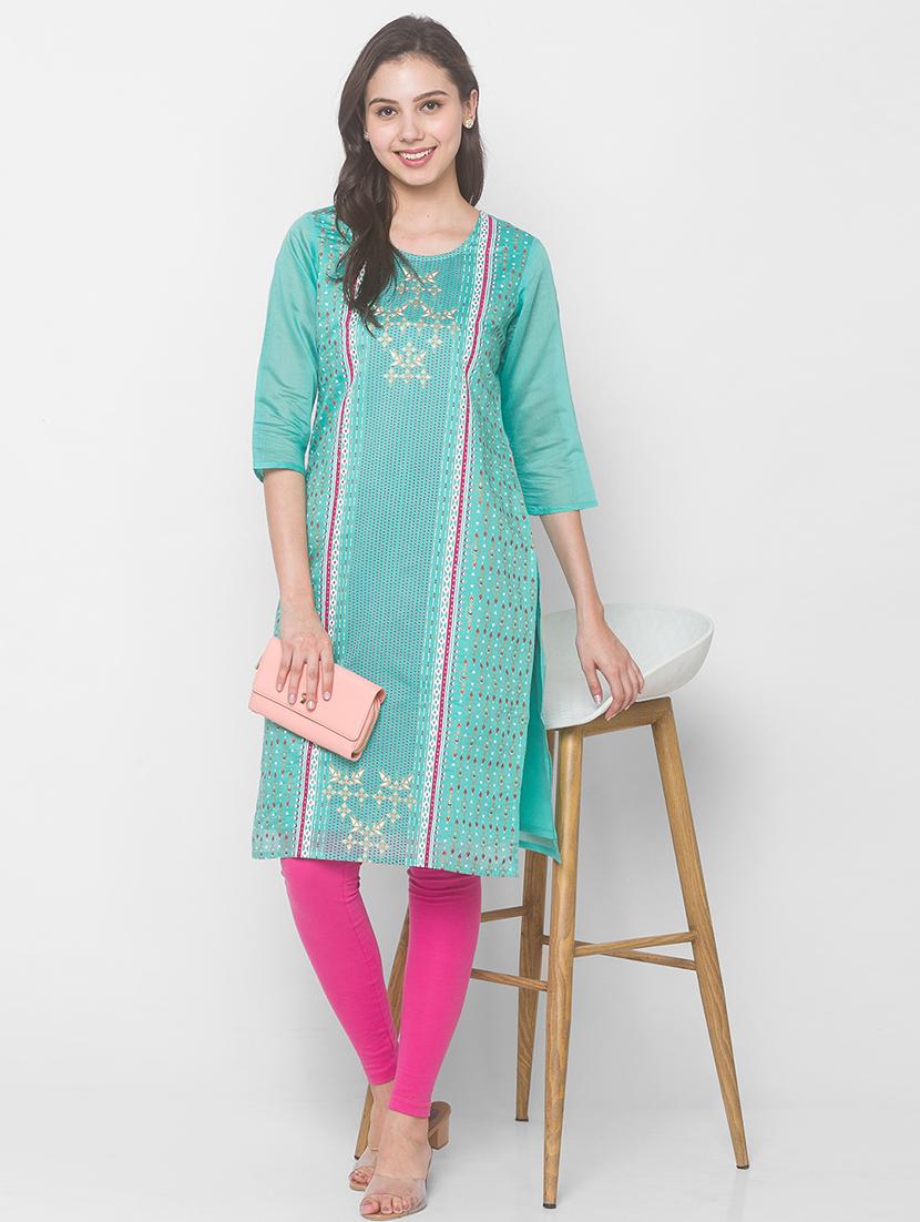 printed chanderi straight kurta - 18039531 - Standard Image - 4