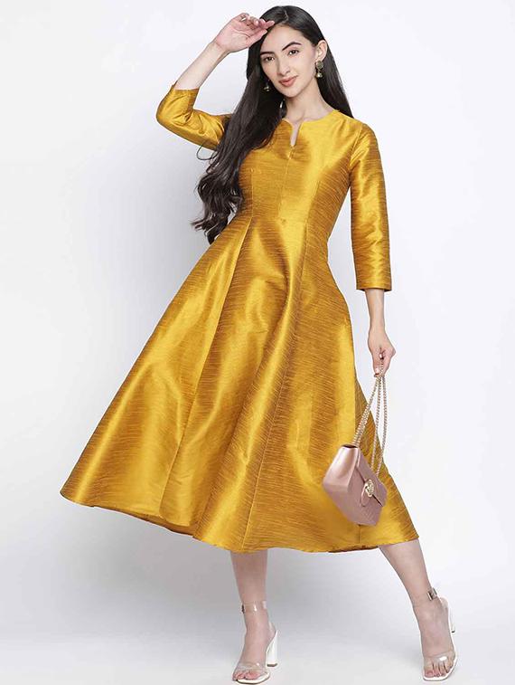 notch neck solid a-line dress - 18039722 - Standard Image - 4