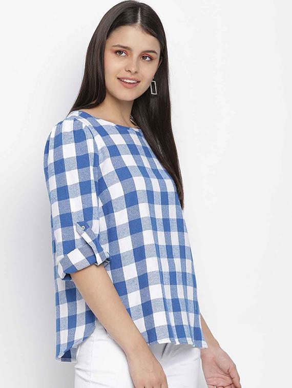 round neck checkered top  - 18039729 -  Standard Image - 1