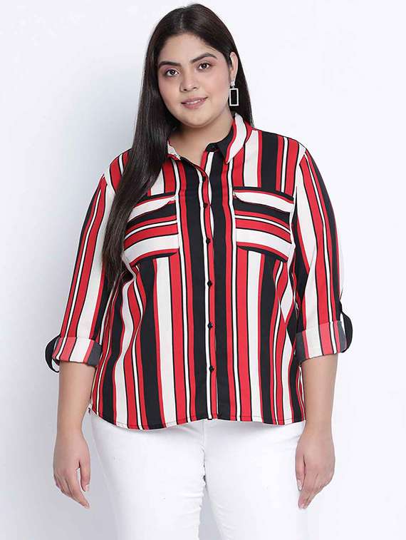 curved hem striped  plus shirt
