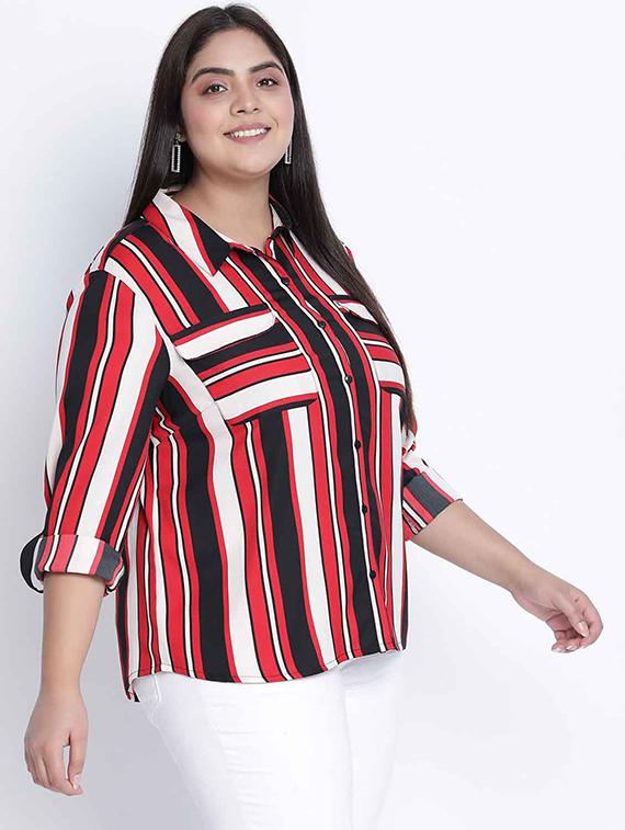 curved hem striped plus shirt - 18039745 - Standard Image - 1