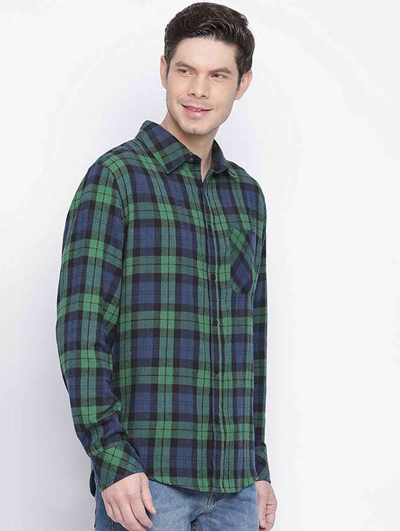 green checkered casual shirt - 18039770 - Standard Image - 1