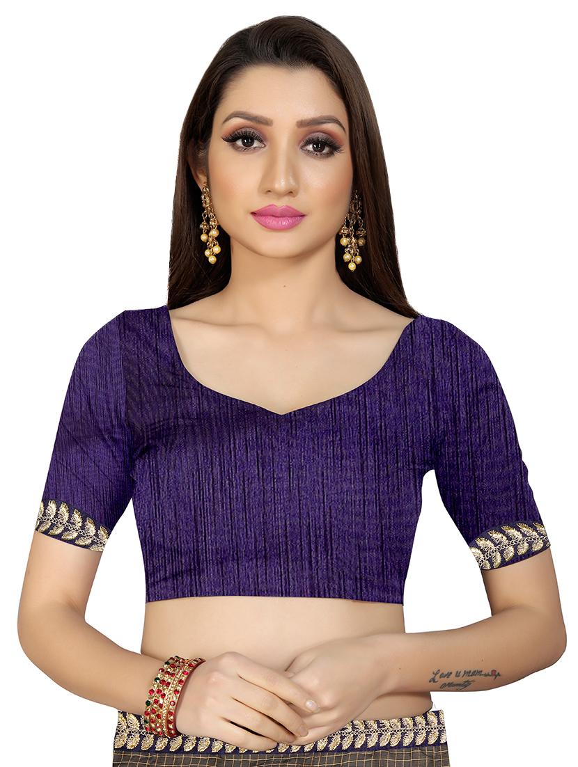 check printed saree with blouse - 18039916 - Standard Image - 1